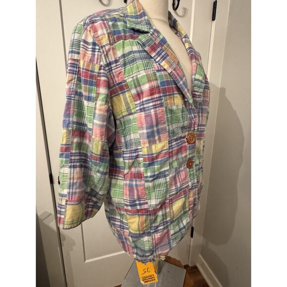 Lily Stanhope Blazer Quilted Plaid Madras Patchwork Pastel Sz 1X Preppy Academia - Picture 2 of 6